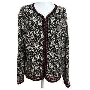 Vtg Coldwater Creek Full Zip Knit Cardigan Sweater Womens XL Grandma Nordic